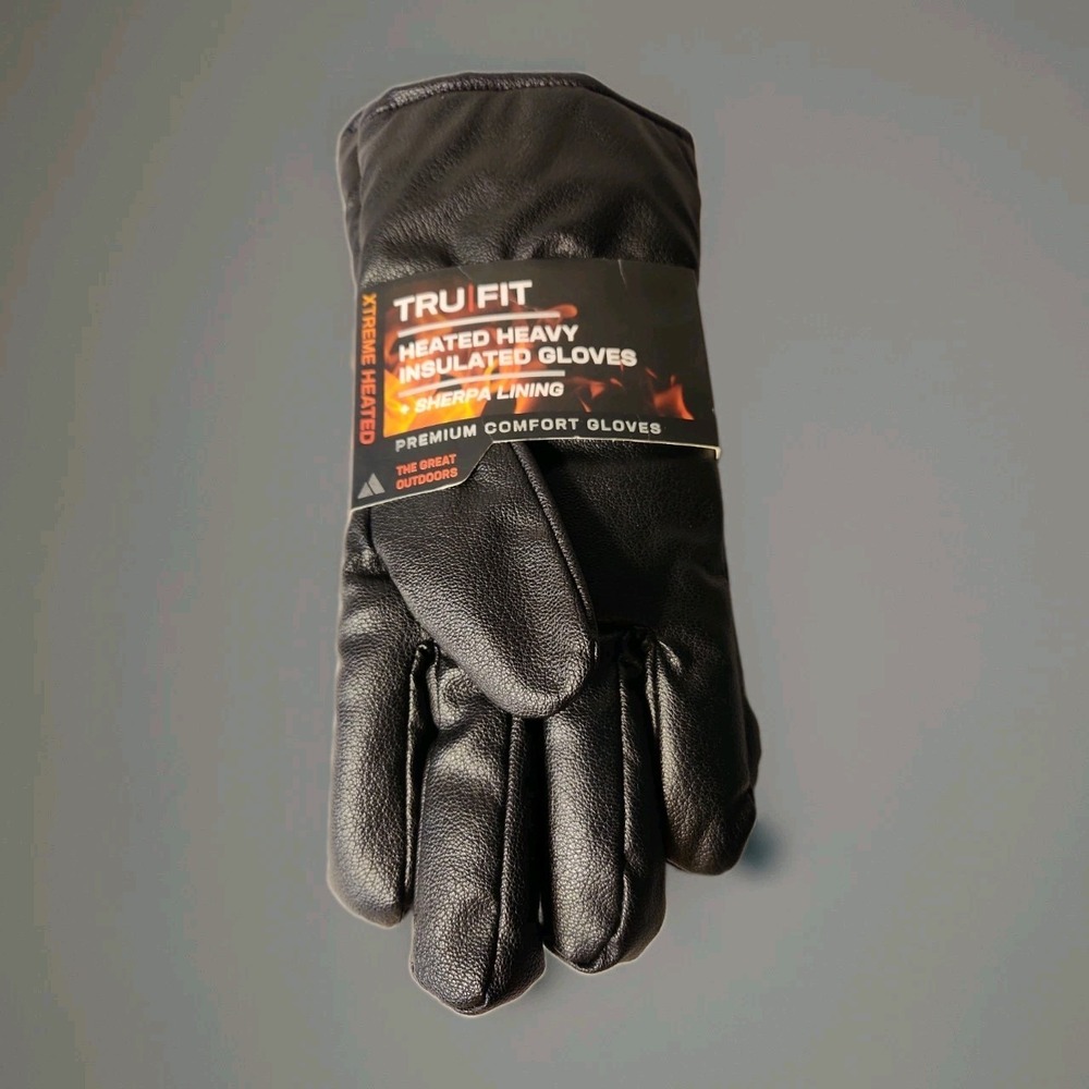 Tru Fit Xtreme Heated Heavy Insulated Gloves Sherpa Lining Black Faux Leather